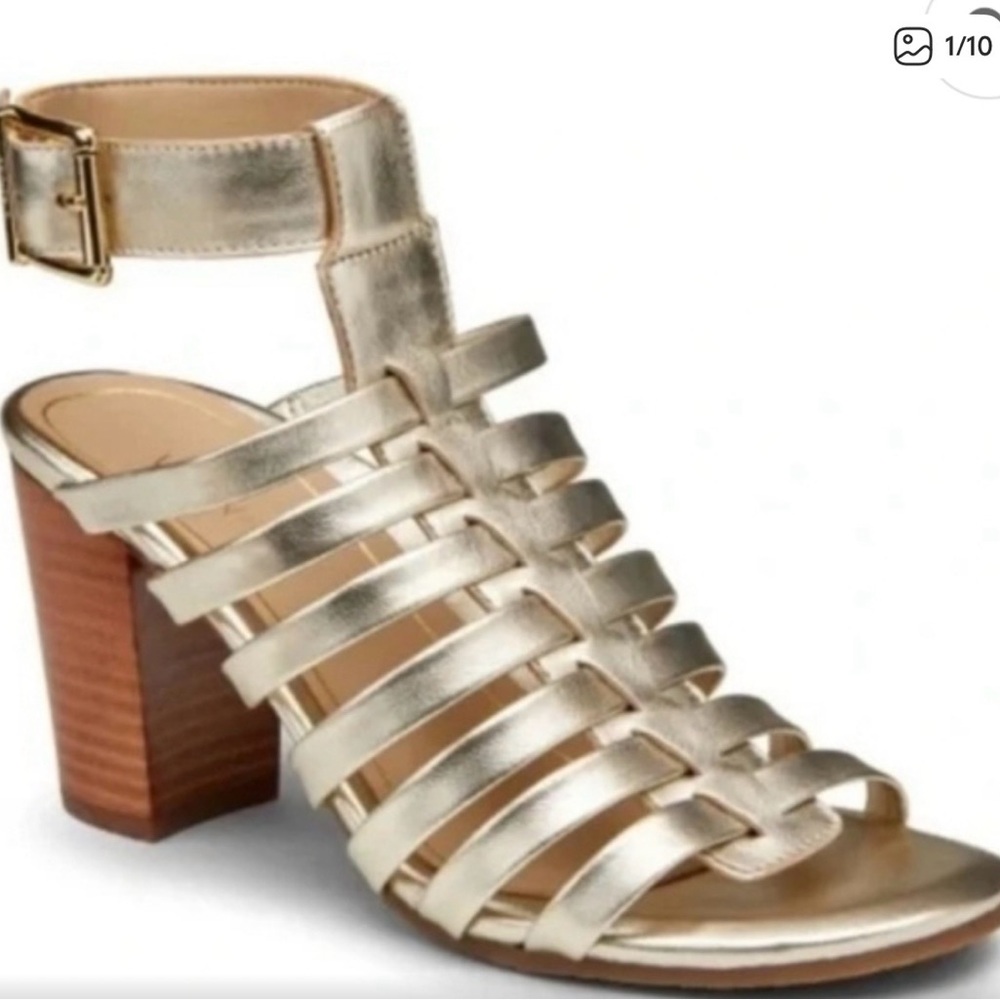 Vionic Sami Gold Metallic Strappy Block Heel Sandal 8.5